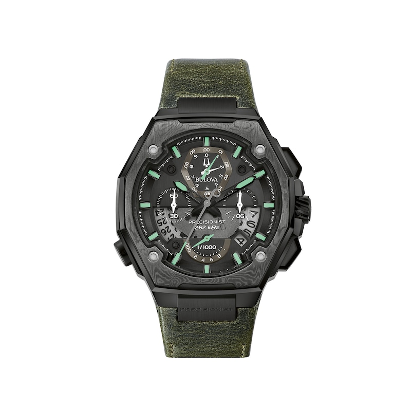 Main Image 1 of Men's Special Edition Bulova Precisionist X 10th Anniversary Black IP Chronograph Strap Watch (Model: 98B355)