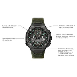 Men's Special Edition Bulova Precisionist X 10th Anniversary Black IP Chronograph Strap Watch (Model: 98B355)
