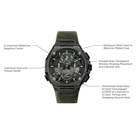 Men's Special Edition Bulova Precisionist X 10th Anniversary Black IP Chronograph Strap Watch (Model: 98B355)