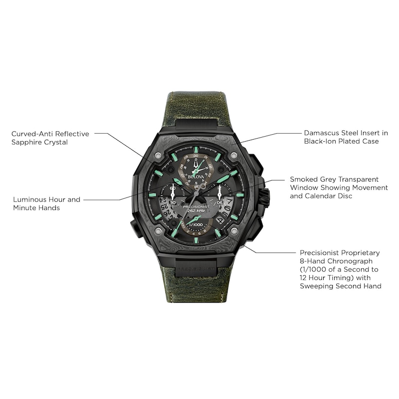 Main Image 2 of Men's Special Edition Bulova Precisionist X 10th Anniversary Black IP Chronograph Strap Watch (Model: 98B355)