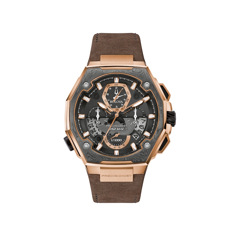Main Image 1 of Men's Special Edition Bulova Precisionist X 10th Anniversary Rose-Tone Chronograph Strap Watch (Model: 98B356)