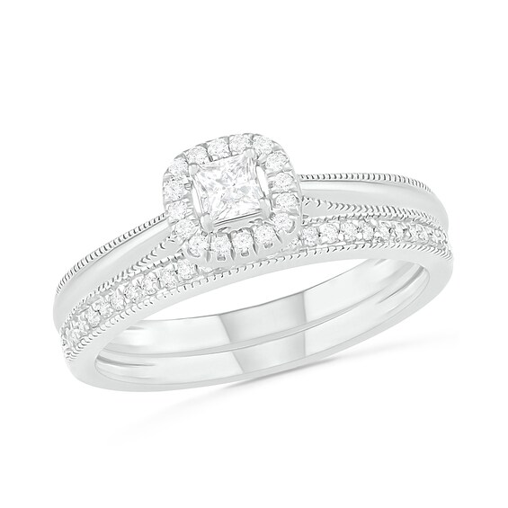 0.29 CT. T.W. Princess-Cut Diamond Frame Vintage-Style Bridal Set in 10K Gold