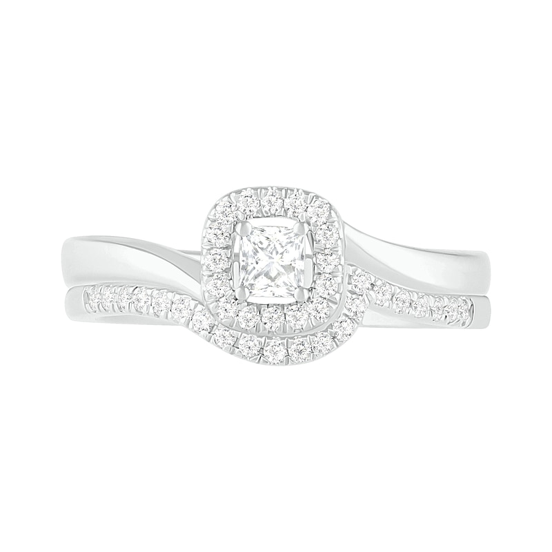 0.29 CT. T.W. Princess-Cut Diamond Frame Bypass Shank Bridal Set in 10K White Gold