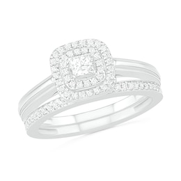 0.37 CT. T.W. Princess-Cut Diamond Double Frame Bridal Set in 10K White Gold
