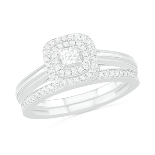0.37 CT. T.W. Princess-Cut Diamond Double Frame Bridal Set in 10K White Gold
