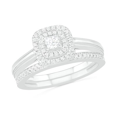 0.37 CT. T.W. Princess-Cut Diamond Double Frame Bridal Set in 10K White Gold