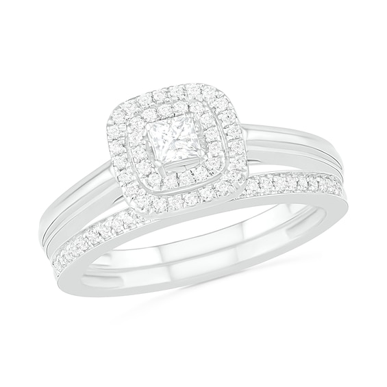 0.37 CT. T.W. Princess-Cut Diamond Double Frame Bridal Set in 10K White Gold
