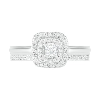 0.37 CT. T.W. Princess-Cut Diamond Double Frame Bridal Set in 10K White Gold