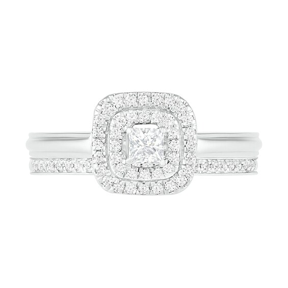 0.37 CT. T.W. Princess-Cut Diamond Double Frame Bridal Set in 10K White Gold