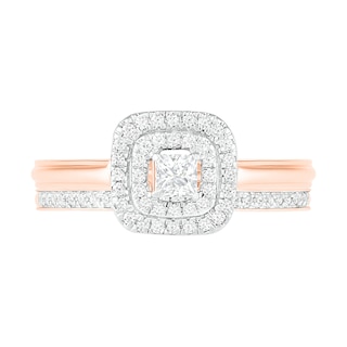 0.37 CT. T.W. Princess-Cut Diamond Double Frame Bridal Set in 10K Rose Gold