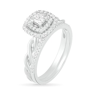 0.37 CT. T.W. Princess-Cut Diamond Double Frame Twist Shank Bridal Set in 10K Gold