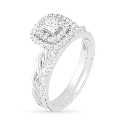 0.37 CT. T.W. Princess-Cut Diamond Double Frame Twist Shank Bridal Set in 10K Gold