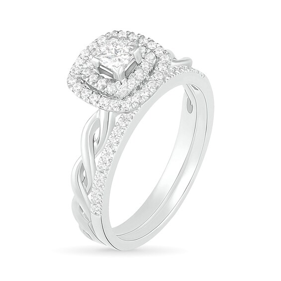 0.37 CT. T.W. Princess-Cut Diamond Double Frame Twist Shank Bridal Set in 10K Gold