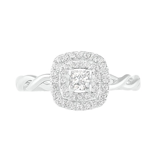 0.37 CT. T.W. Princess-Cut Diamond Double Frame Twist Shank Bridal Set in 10K Gold