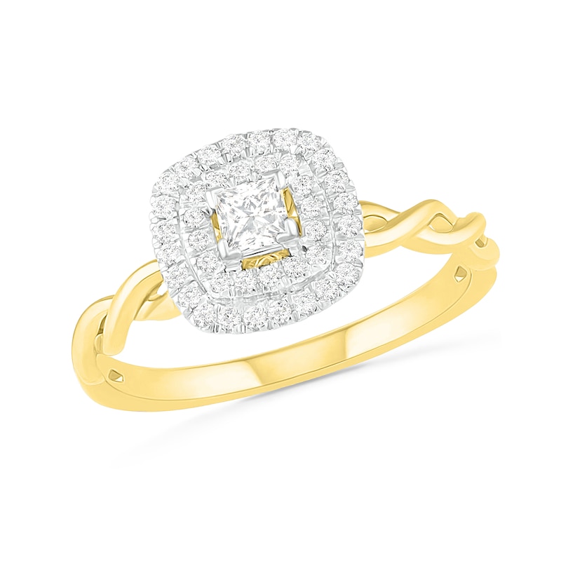 Main Image 4 of 0.37 CT. T.W. Princess-Cut Diamond Double Frame Twist Shank Bridal Set in 10K Gold