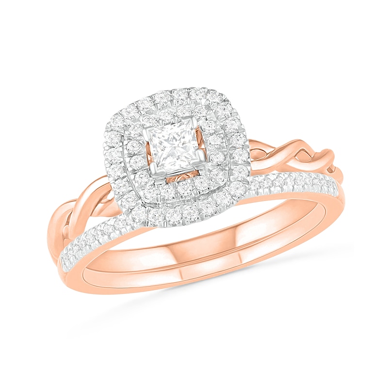 0.37 CT. T.W. Princess-Cut Diamond Double Frame Twist Shank Bridal Set in 10K Rose Gold|Peoples Jewellers