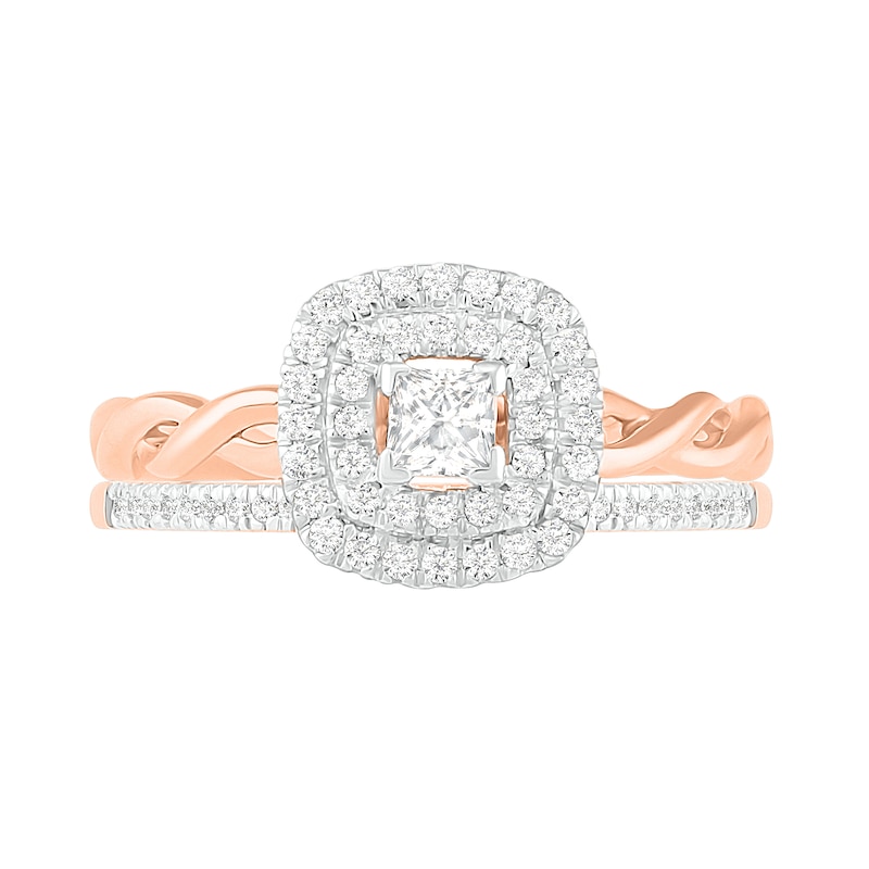 0.37 CT. T.W. Princess-Cut Diamond Double Frame Twist Shank Bridal Set in 10K Rose Gold