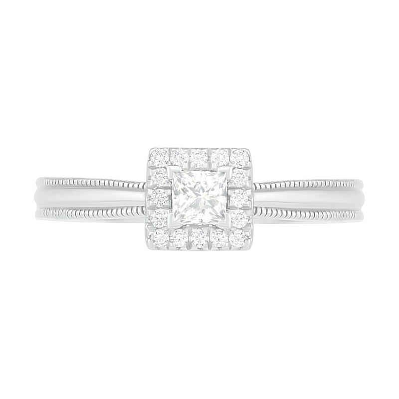 Main Image 5 of 0.29 CT. T.W. Princess-Cut Diamond Frame Vintage-Style Bridal Set in 10K White Gold