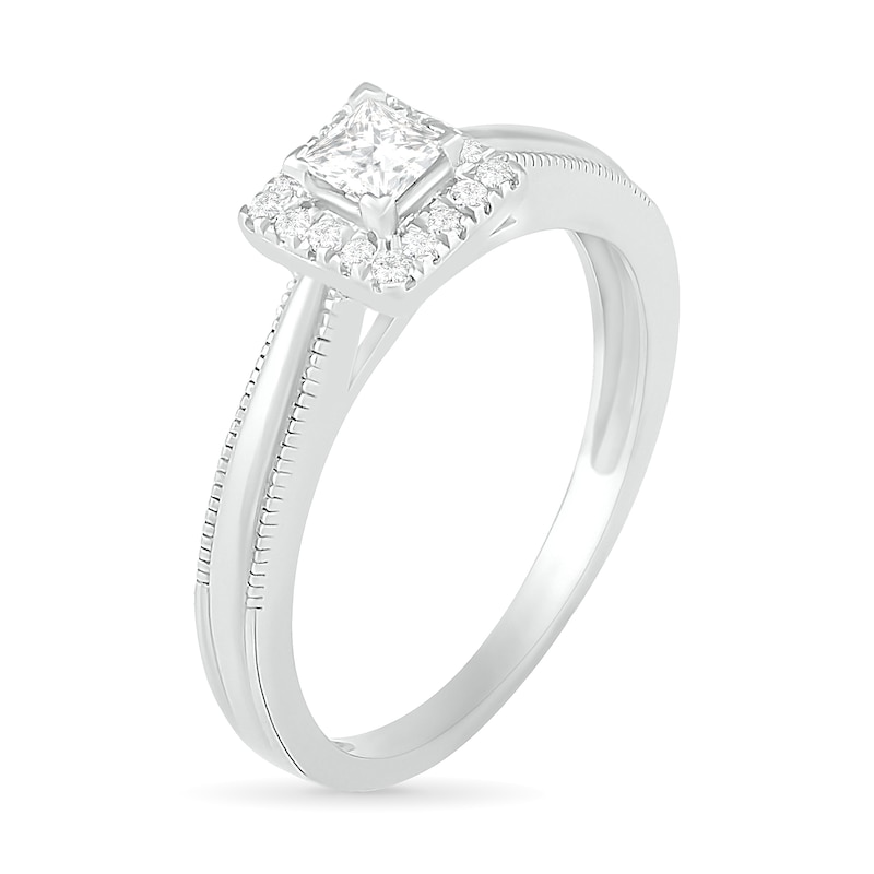 Main Image 6 of 0.29 CT. T.W. Princess-Cut Diamond Frame Vintage-Style Bridal Set in 10K White Gold