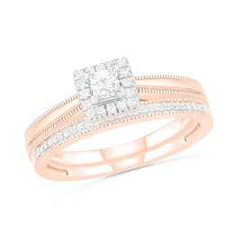 0.29 CT. T.W. Princess-Cut Diamond Frame Vintage-Style Bridal Set in 10K Rose Gold