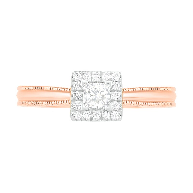 Main Image 5 of 0.29 CT. T.W. Princess-Cut Diamond Frame Vintage-Style Bridal Set in 10K Rose Gold