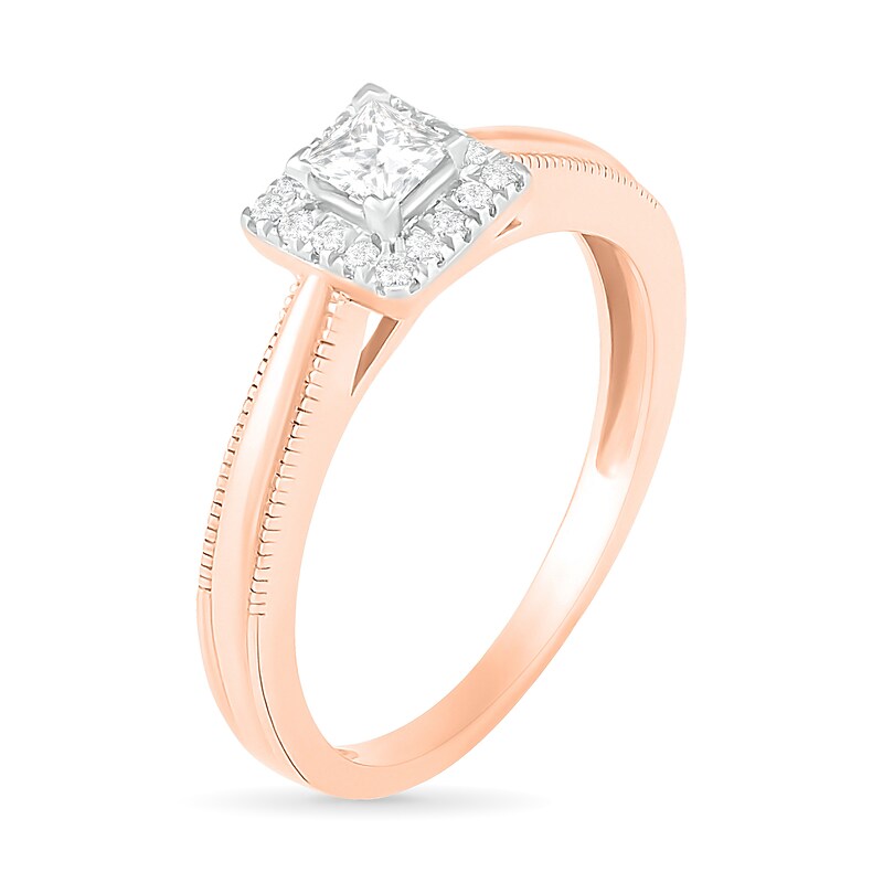 Main Image 6 of 0.29 CT. T.W. Princess-Cut Diamond Frame Vintage-Style Bridal Set in 10K Rose Gold