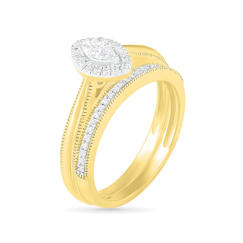 Main Image 2 of 0.29 CT. T.W. Marquise Diamond Frame Vintage-Style Bridal Set in 10K Gold