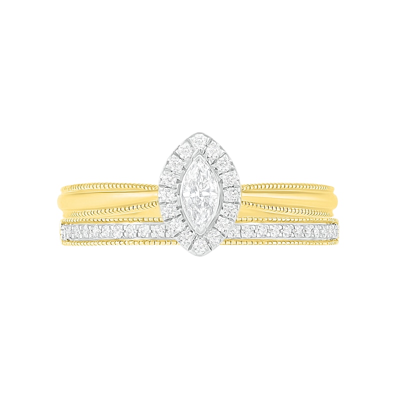 Main Image 3 of 0.29 CT. T.W. Marquise Diamond Frame Vintage-Style Bridal Set in 10K Gold