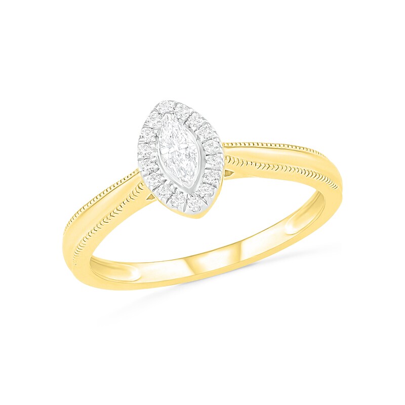 Main Image 4 of 0.29 CT. T.W. Marquise Diamond Frame Vintage-Style Bridal Set in 10K Gold