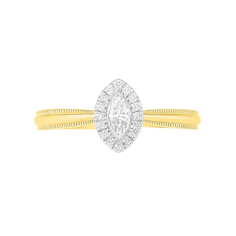 Main Image 5 of 0.29 CT. T.W. Marquise Diamond Frame Vintage-Style Bridal Set in 10K Gold