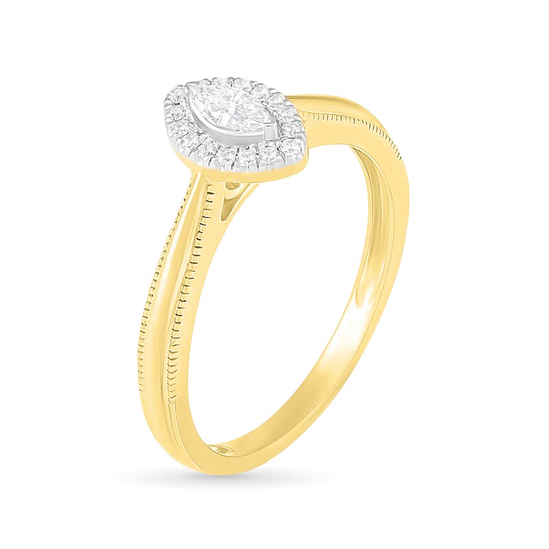 Main Image 6 of 0.29 CT. T.W. Marquise Diamond Frame Vintage-Style Bridal Set in 10K Gold