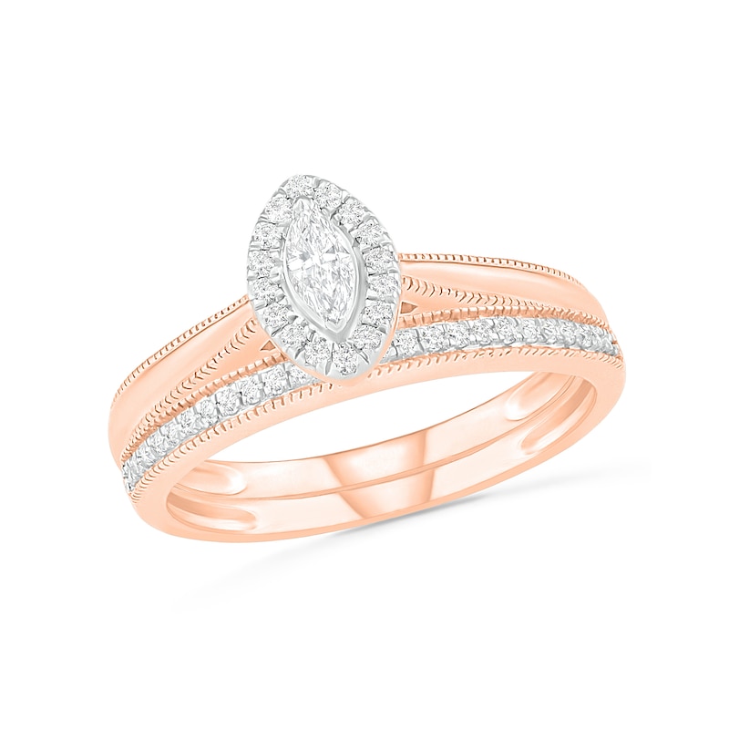 0.29 CT. T.W. Marquise Diamond Frame Vintage-Style Bridal Set in 10K Rose Gold|Peoples Jewellers