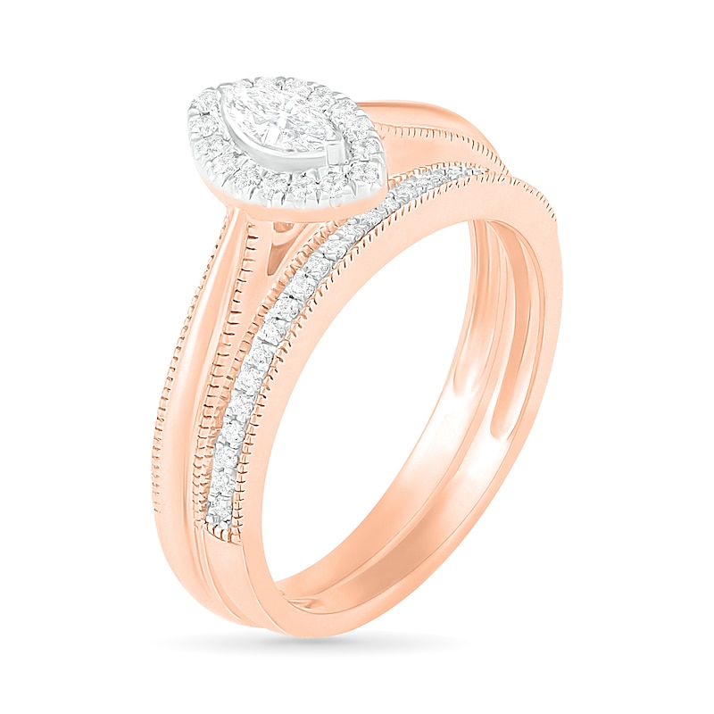 Main Image 2 of 0.29 CT. T.W. Marquise Diamond Frame Vintage-Style Bridal Set in 10K Rose Gold
