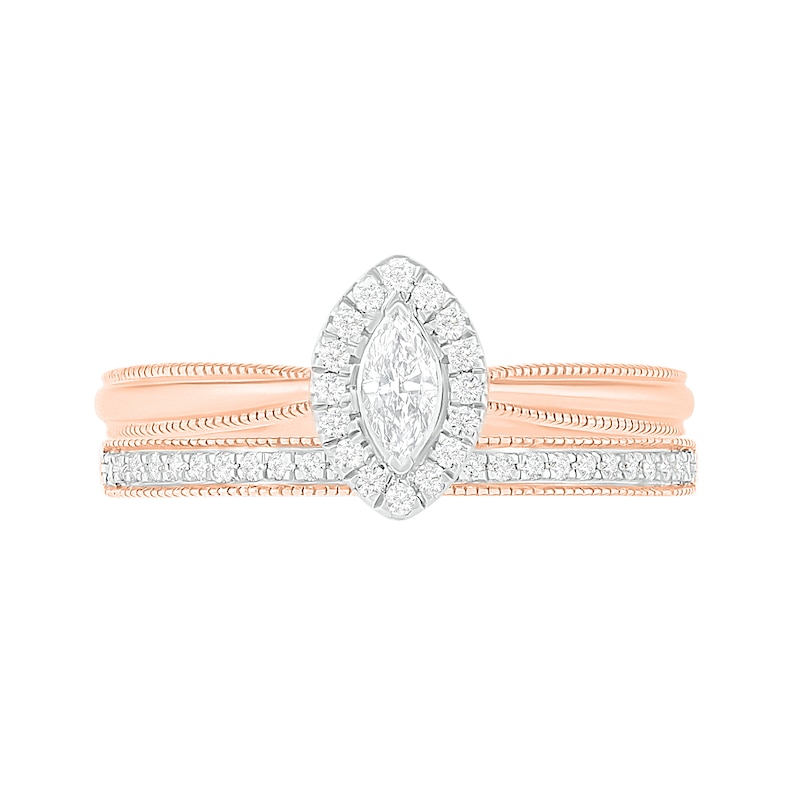 Main Image 3 of 0.29 CT. T.W. Marquise Diamond Frame Vintage-Style Bridal Set in 10K Rose Gold