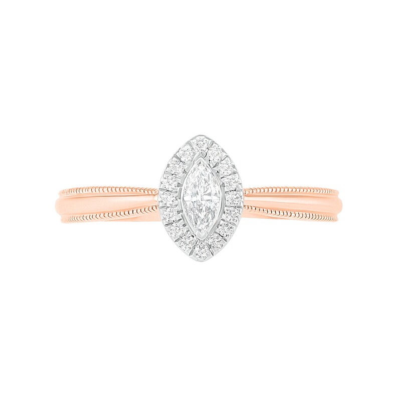 Main Image 5 of 0.29 CT. T.W. Marquise Diamond Frame Vintage-Style Bridal Set in 10K Rose Gold
