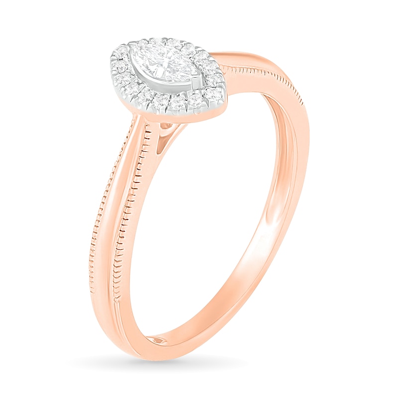 Main Image 6 of 0.29 CT. T.W. Marquise Diamond Frame Vintage-Style Bridal Set in 10K Rose Gold