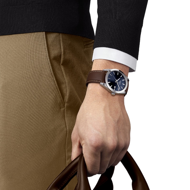 Main Image 2 of Men's Tissot Gentleman Strap Watch with Blue Dial (Model: T127.410.16.041.00)