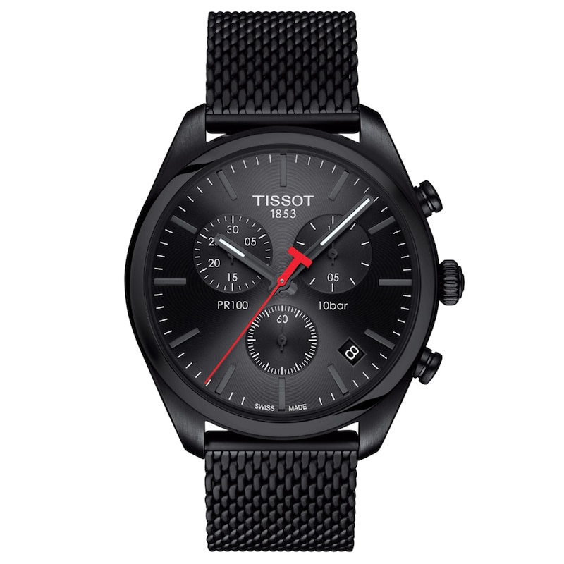 Men's Tissot PR 100 Black PVD Chronograph Mesh Watch with Black Dial  (Model: T101.417.33.051.00)|Peoples Jewellers