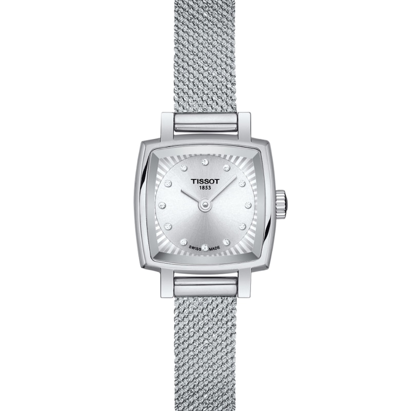 Ladies' Tissot Lovely Diamond Accent Mesh Watch with Square Silver-Tone Dial (Model: T058.109.11.036.00)