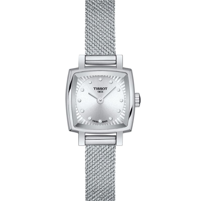 Ladies' Tissot Lovely Diamond Accent Mesh Watch with Square Silver-Tone Dial (Model: T058.109.11.036.00)|Peoples Jewellers