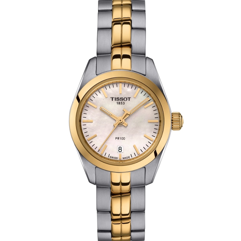 Ladies' Tissot PR 100 Two-Tone Watch with Mother-of-Pearl Dial (Model: T101.010.22.111.00)