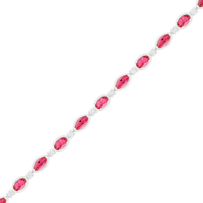 Marquise and Oval Lab-Created Ruby and White Sapphire Link Alternating Line Bracelet in Sterling Silver 7.25"|Peoples Jewellers