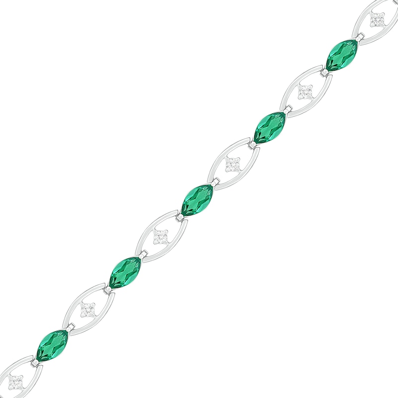 Marquise Lab-Created Emerald and White Sapphire Open Link Alternating Line Bracelet in Sterling Silver - 7.5"|Peoples Jewellers