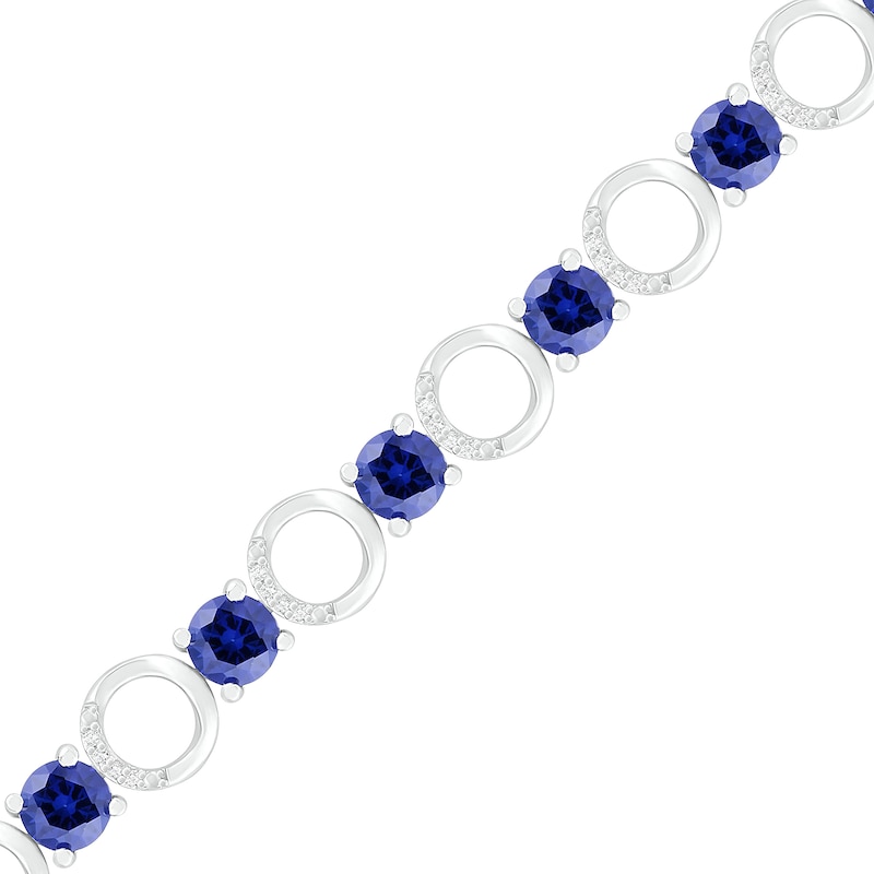 4.5mm Lab-Created Blue Sapphire and 0.18 CT. T.W. Diamond Open Circle Link Line Bracelet in Sterling Silver - 7.25"|Peoples Jewellers