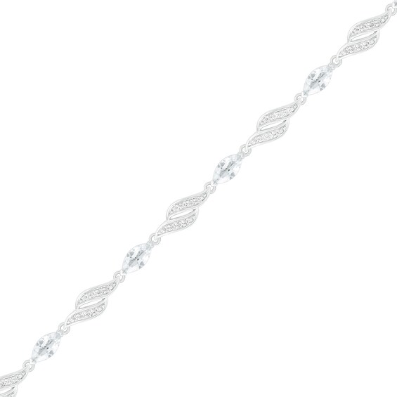 Marquise Lab-Created White Sapphire Flame Link Alternating Line Bracelet in Sterling Silver