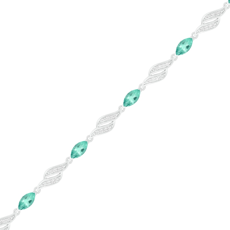 Marquise Lab-Created Emerald and White Sapphire Flame Link Alternating Line Bracelet in Sterling Silver - 7.25"|Peoples Jewellers