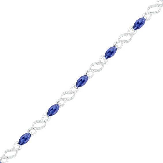 Marquise Lab-Created Blue Sapphire and 0.18 CT. T.W. Diamond Cascading Infinity Link Bracelet in Sterling Silver - 7.5"