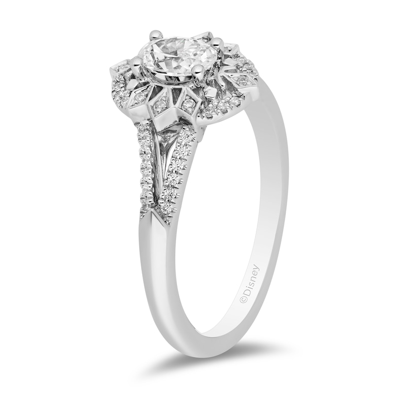 Main Image 2 of Enchanted Disney Elsa 0.57 CT. T.W. Oval Diamond Snowflake Frame Engagement Ring in 14K White Gold