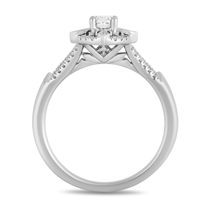 Enchanted Disney Elsa 0.57 CT. T.W. Oval Diamond Snowflake Frame Engagement Ring in 14K White Gold|Peoples Jewellers