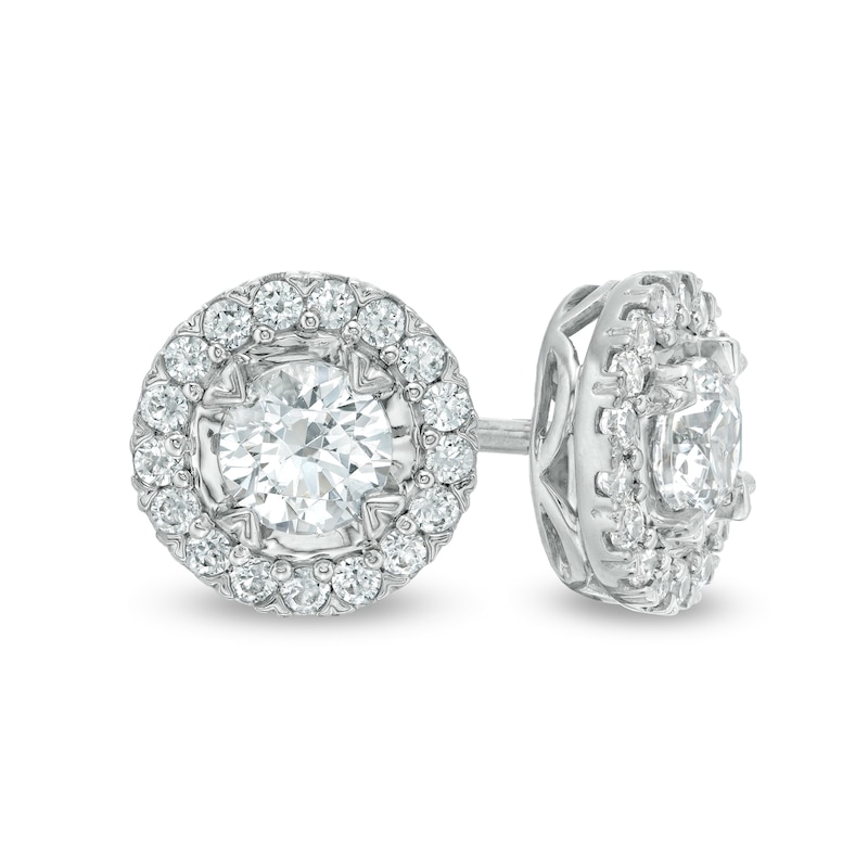 Main Image 1 of 1.00 CT. T.W. Diamond Frame Stud Earrings in 10K White Gold (I/I3)